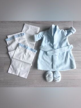 Doll Clothes for 18” American Girl Doll Blue Fleece Robe Slippers & Sleeping Bag